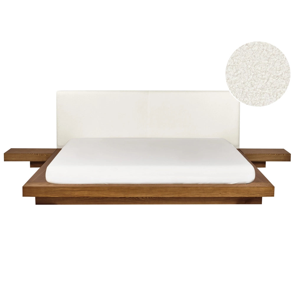 Letto stile Giapponese moderno 180 x 200 cm Comodini Laterali Testiera Boucle Legno chiaro