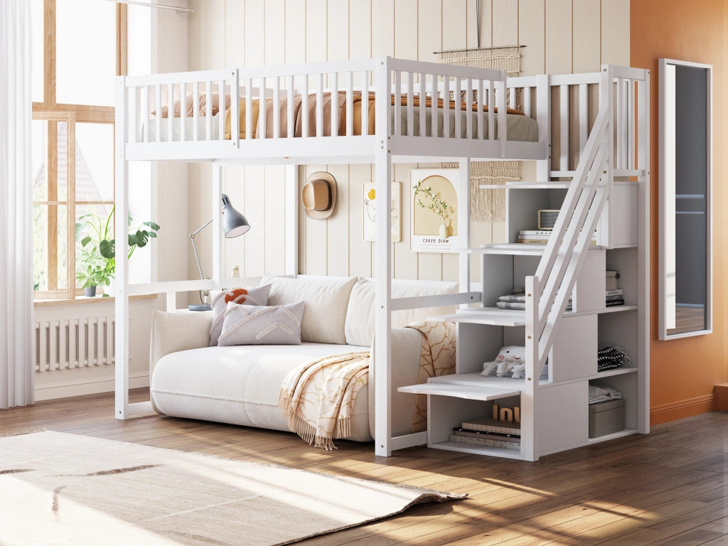 Letto a castello bianco in legno di pino con funzione contenitore 140x200 cm