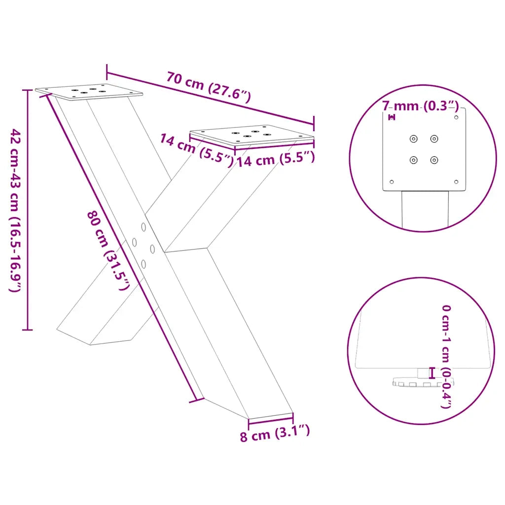 Gambe per Tavolino da Caffè a Forma di X 2 pz Nere 70x(42-43) cm Acciaio 4012964