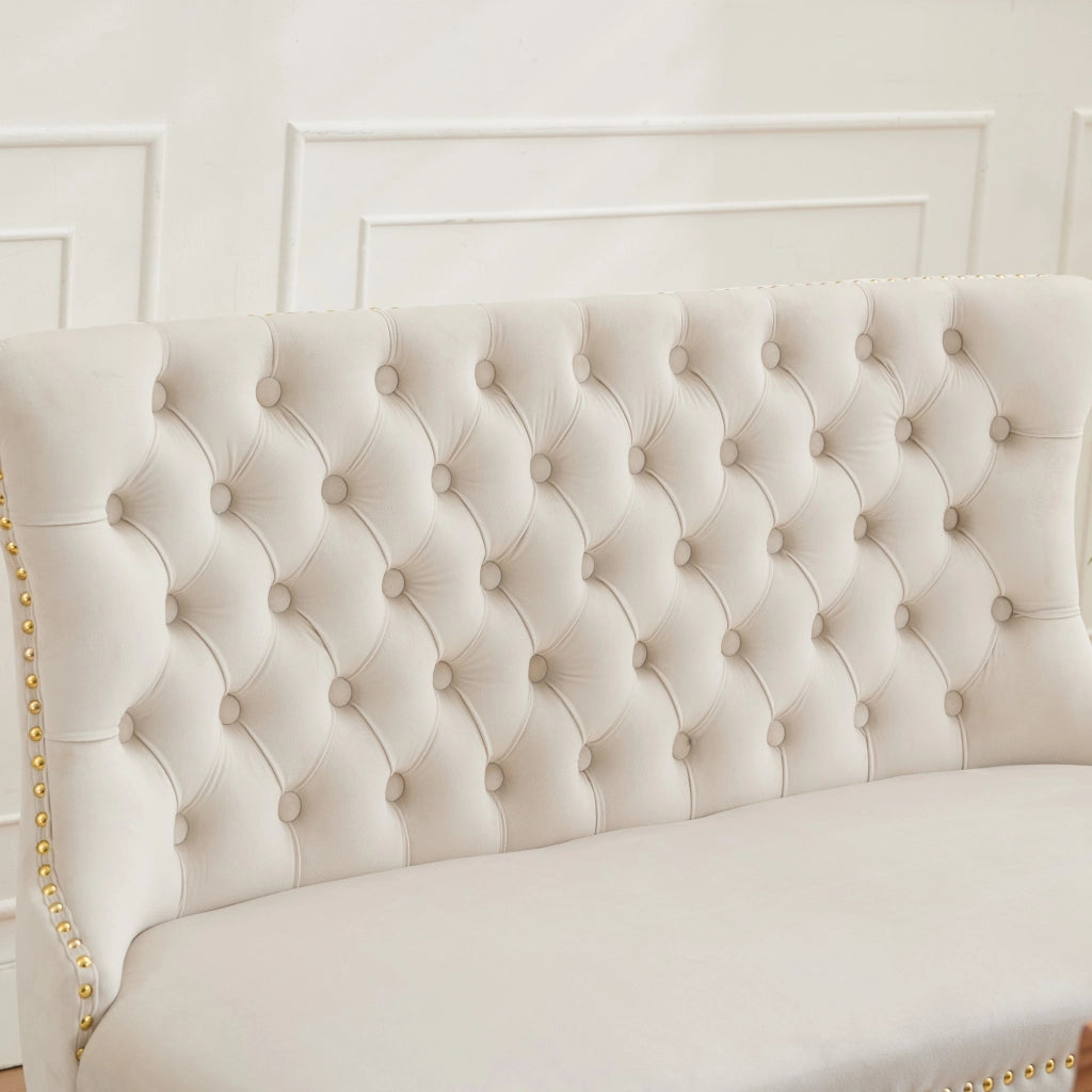 Panchina 2 Posti Imbottita in Velluto ¨C MINIMAL ¨C Beige, Gambe Dorate, Design Moderno