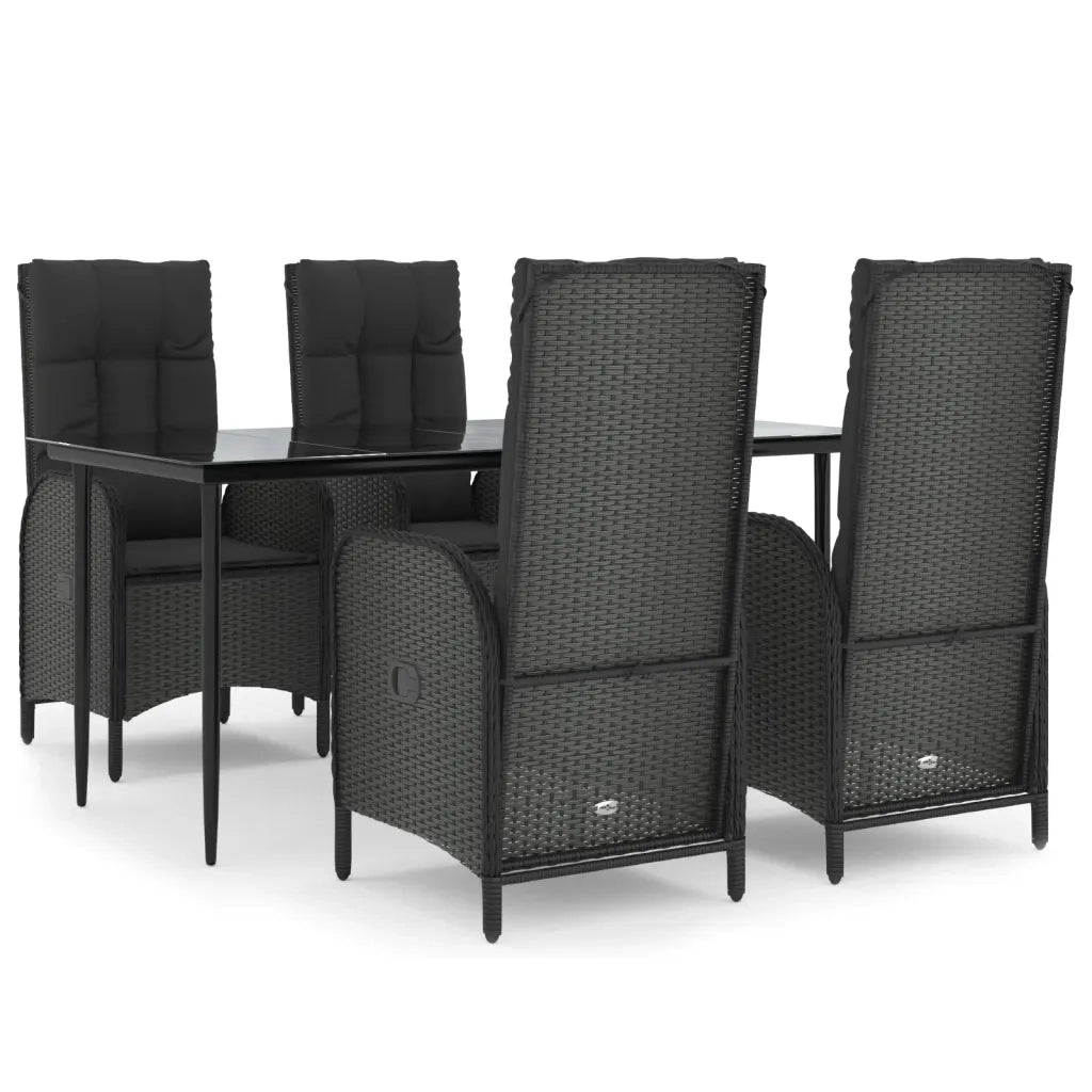 Set da Pranzo da Giardino 5 pz Nero con Cuscini in Polyrattan 3185171