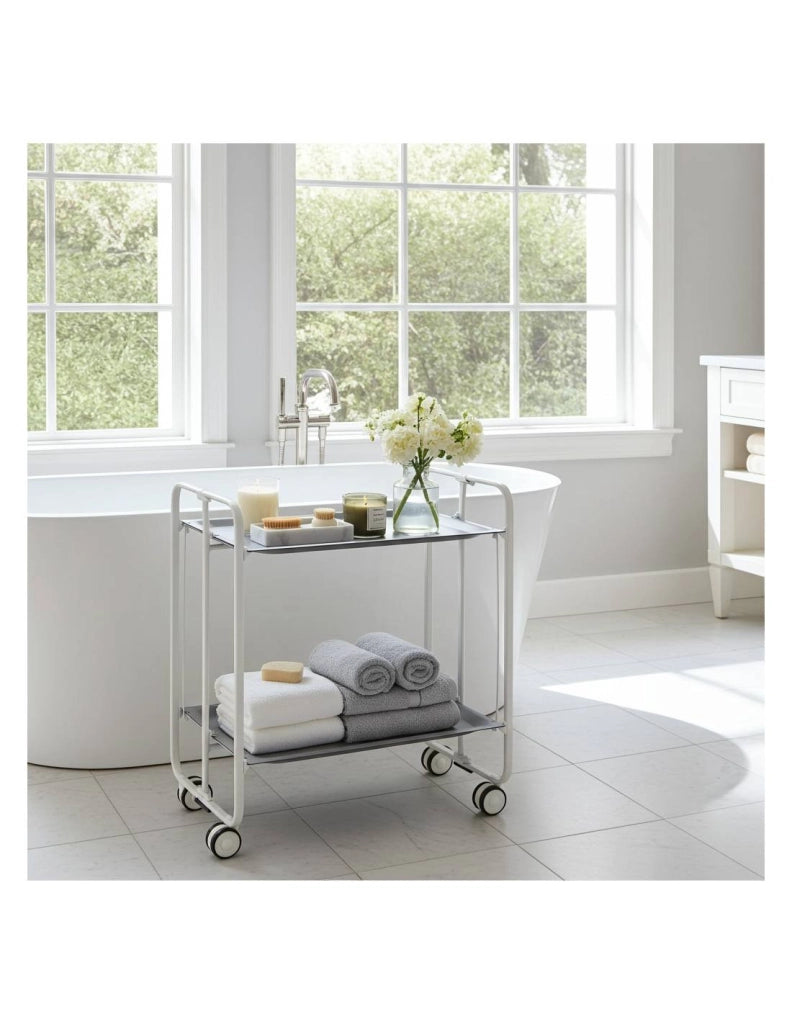 Carrello da cucina pieghevole bianco con ruote BAUHAUS 2 ripiani