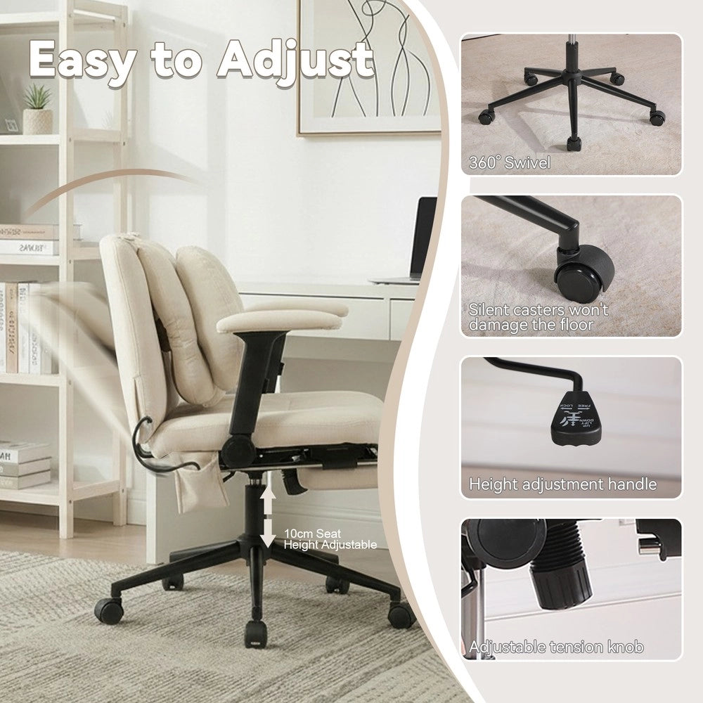 Sedia da Ufficio Girevole con Poggiapiedi e Braccioli ¨C MINIMAL ¨C Beige, Regolabile in Altezza