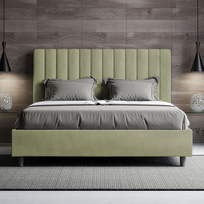 Letto Matrimoniale Francese 140x200 cm con Rete e Contenitore Agueda Tè verde