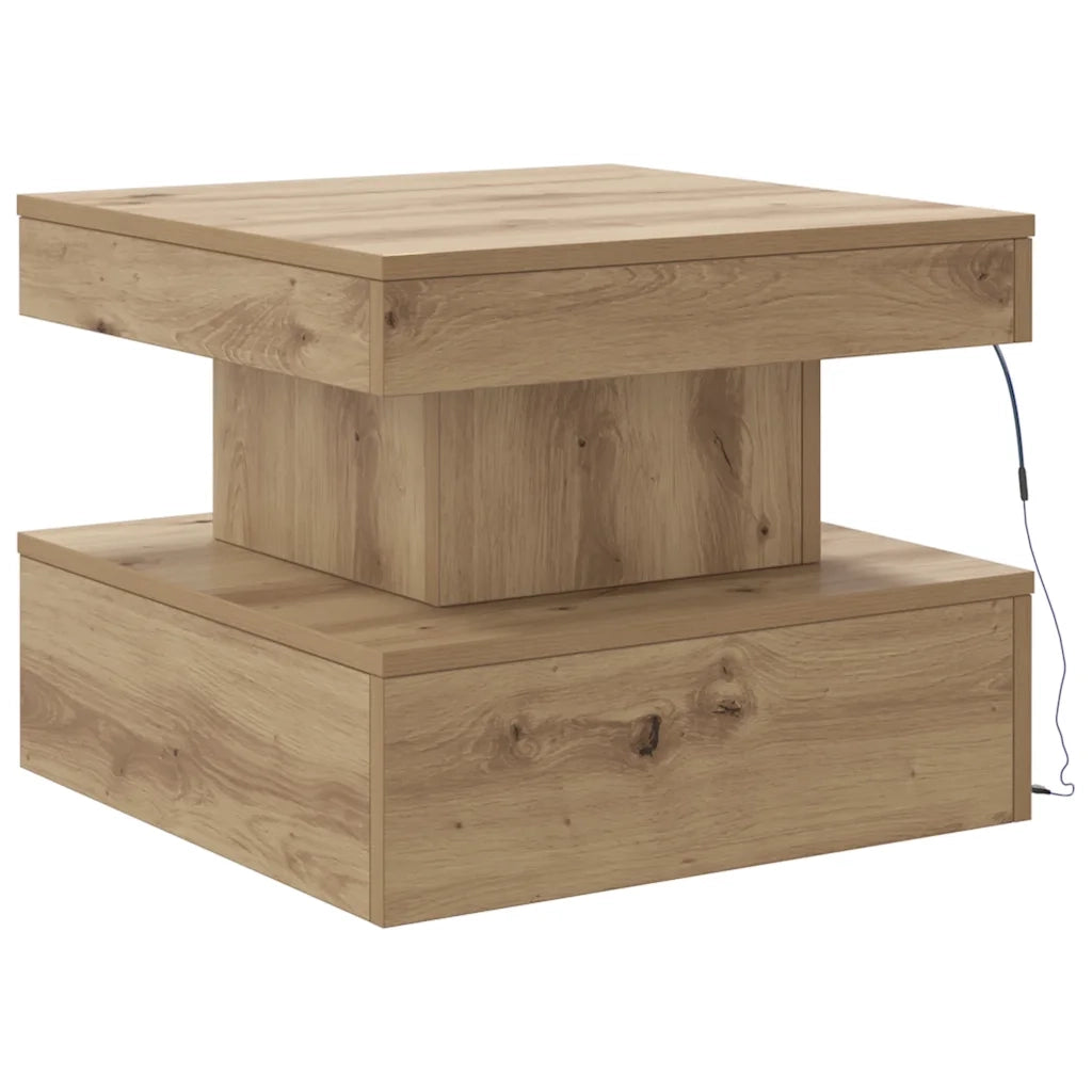 Tavolino da salotto | Tavolino da caff¨¨ | Tavolino da Soggiorno con Luci LED Rovere Artigianale 50x50x40 cm