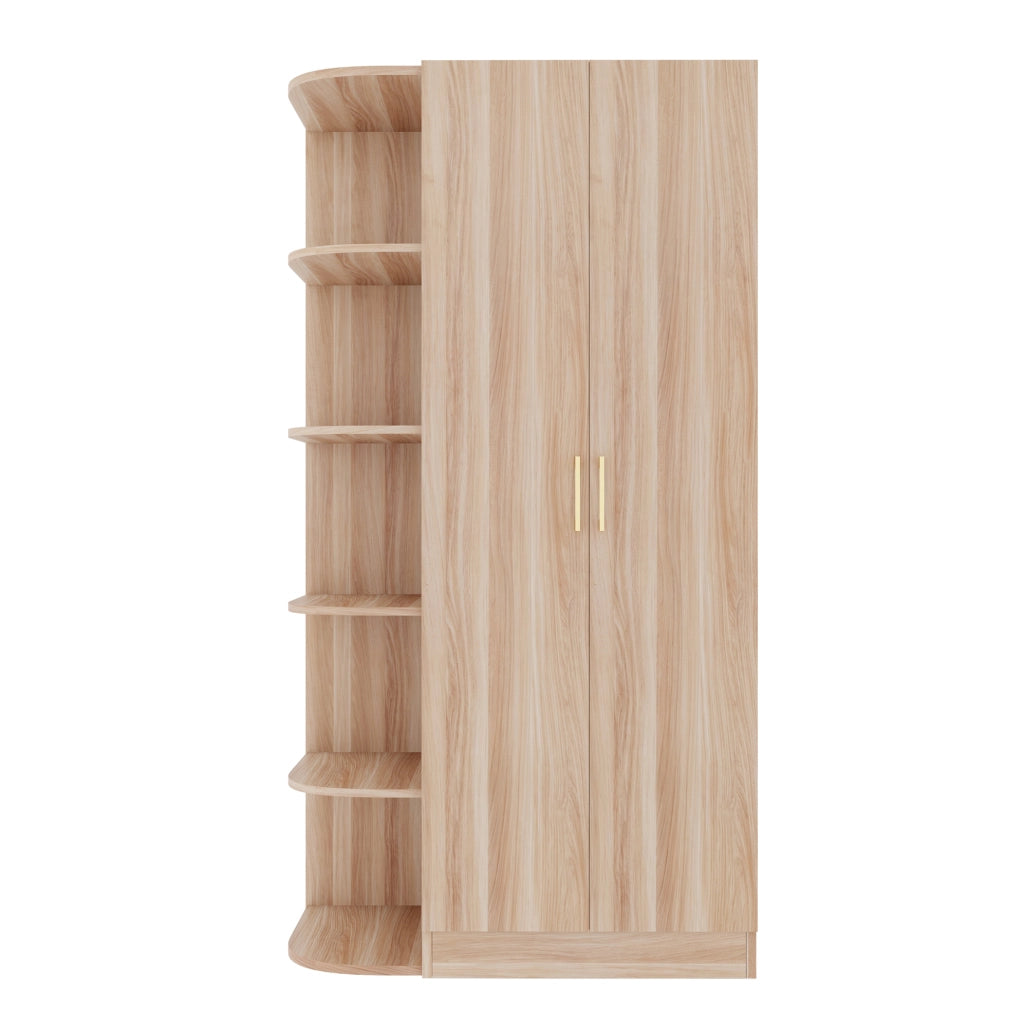 Armadio 2 ante 90x55x170 cm con ripiani e cassetti in MDF; metallo e compensato