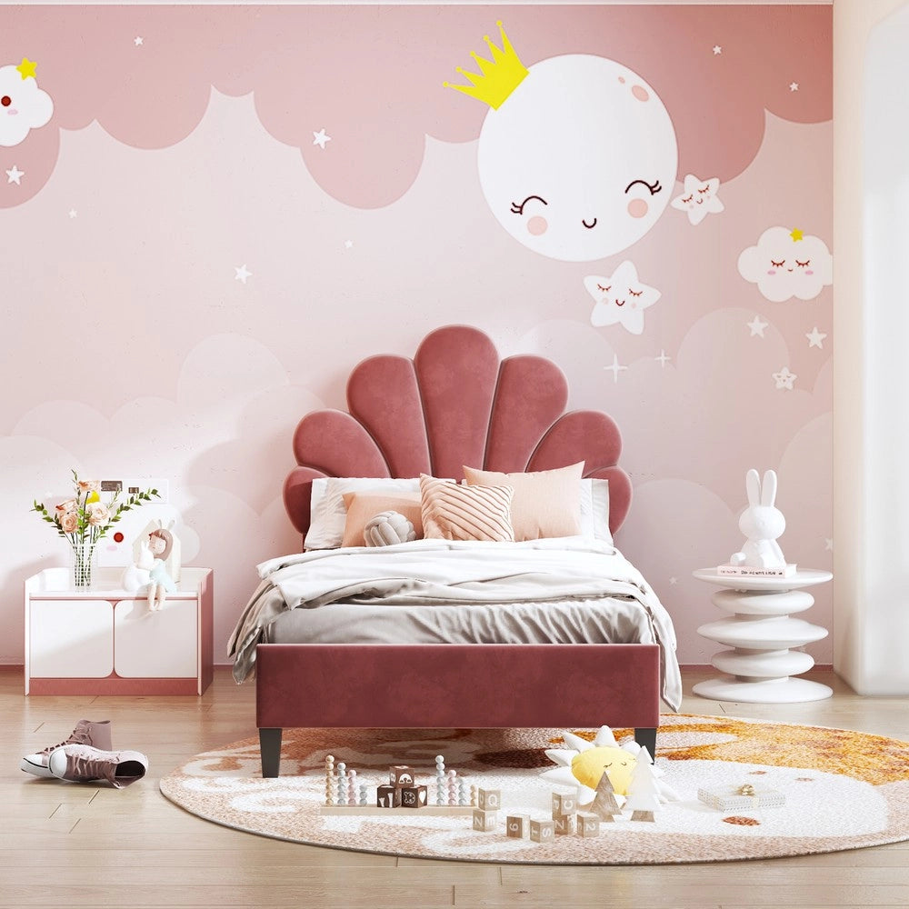 Letto Imbottito Singolo con Testiera ¨C MINIMAL ¨C Velluto Rosso 90x200