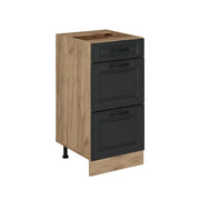 Mobiletto base per cucina R-Line Antracite rustico/Rovere dorato 40 cm con cassetti, senza piano di lavoro Vicco
