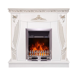 Camino Elettrico da Pavimento 103,5x110x30 cm Effetto Fiamma 2000W Napoli & Galileo Silver Bianco