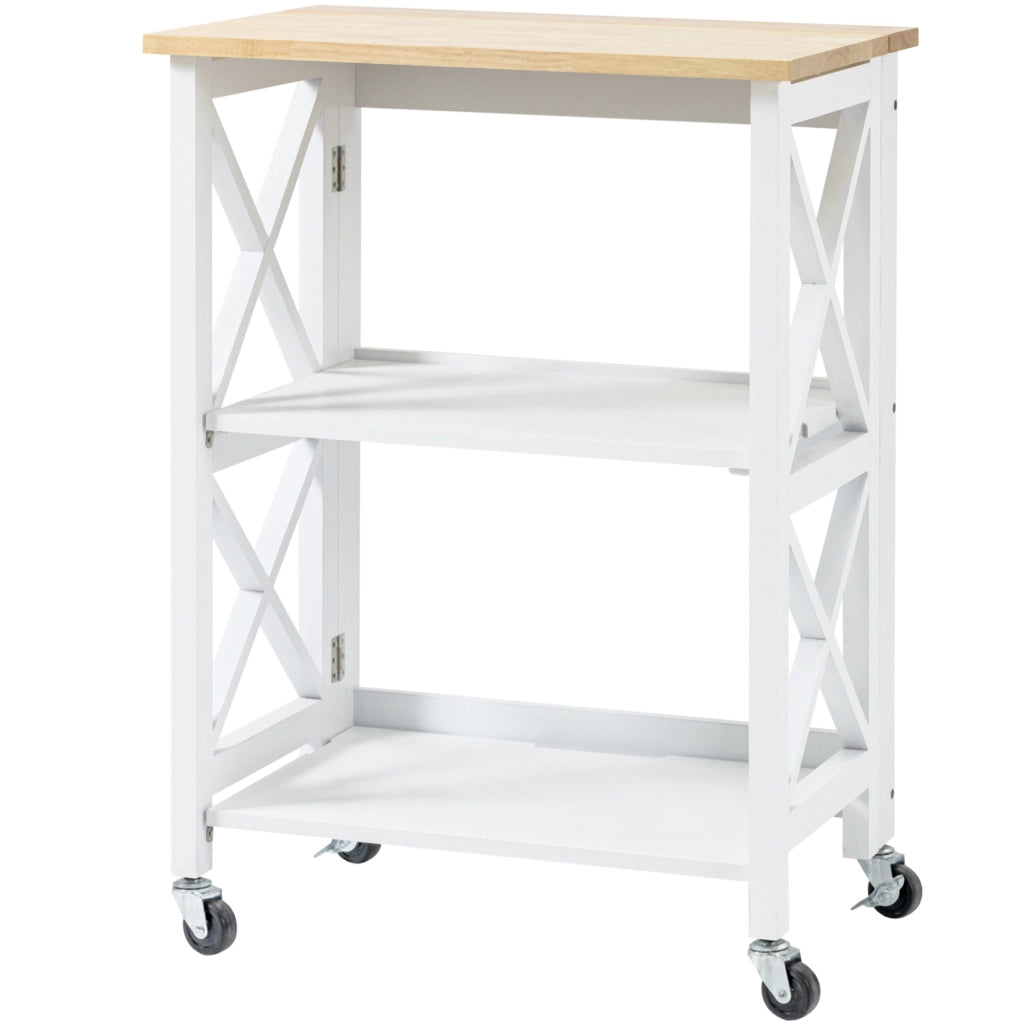 Carro da cucina pleghevole con 2 ripiani e ruote ¨C zephmum ¨C 60x40x84 cm bianco
