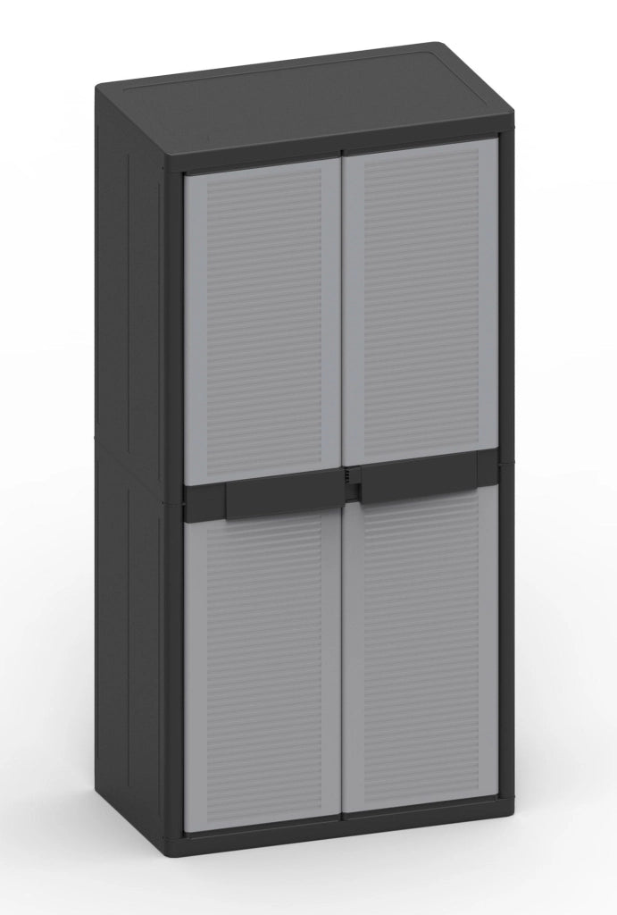 Armadio Portascope Modulare da Esterno 89,7x53,7x180 cm 2 Ante 4 Ripiani in Polipropilene Jumbo Cab Grigio e Nero