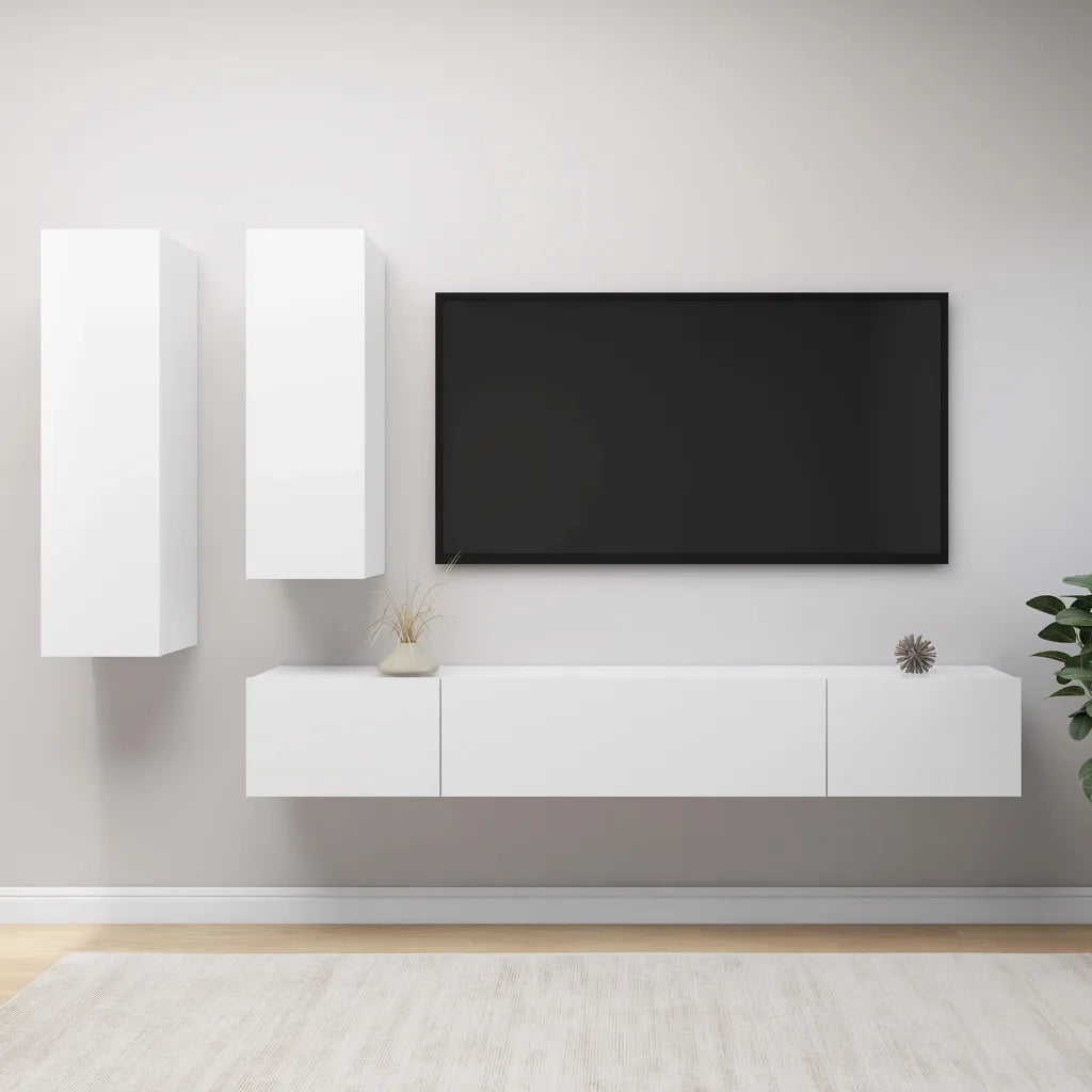 Set di Mobili Porta TV 4 pz Bianco in Legno Multistrato 3078733