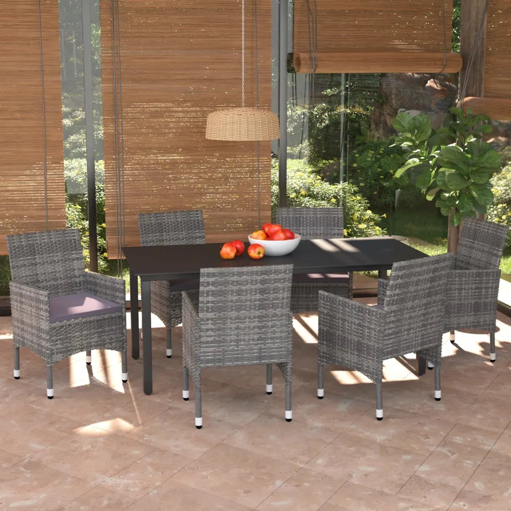 Set da Pranzo da Giardino 7 pz con Cuscini in Polyrattan Grigio 3094983