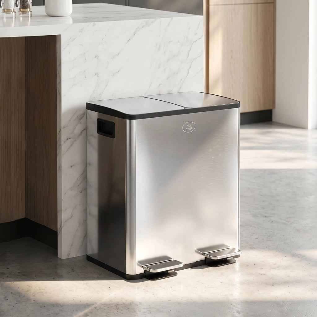 Doppio Cestino per la Raccolta Differenziata 2x20L ¨C zephmum ¨C Acciaio Inox e Plastica Argento