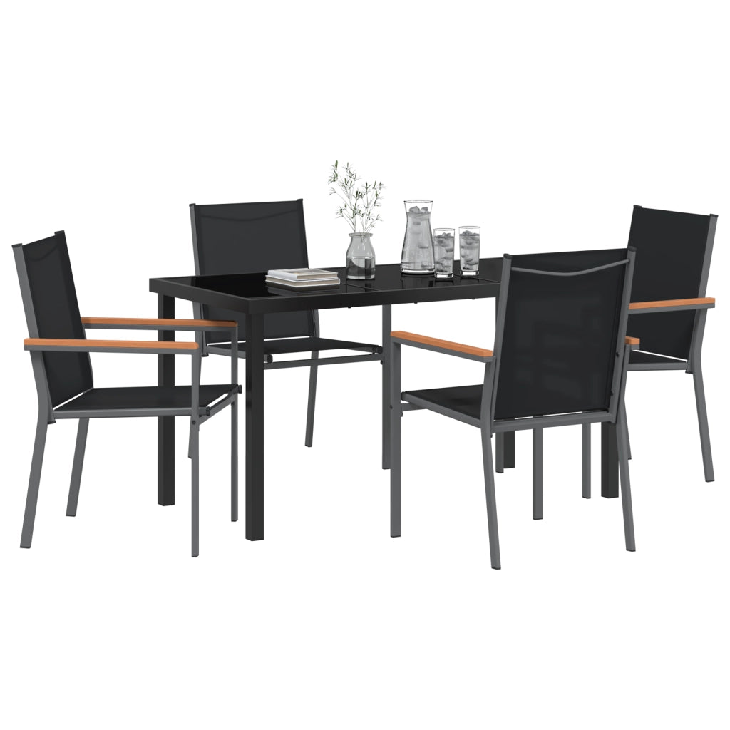 Set da pranzo da giardino 5 pezzi in Textilene e acciaio nero