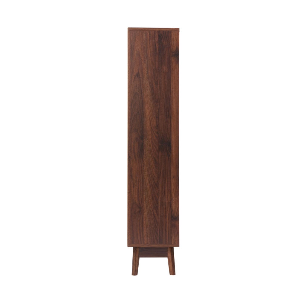 Scarpiera con decoro in legno naturale, 3 ante, noce