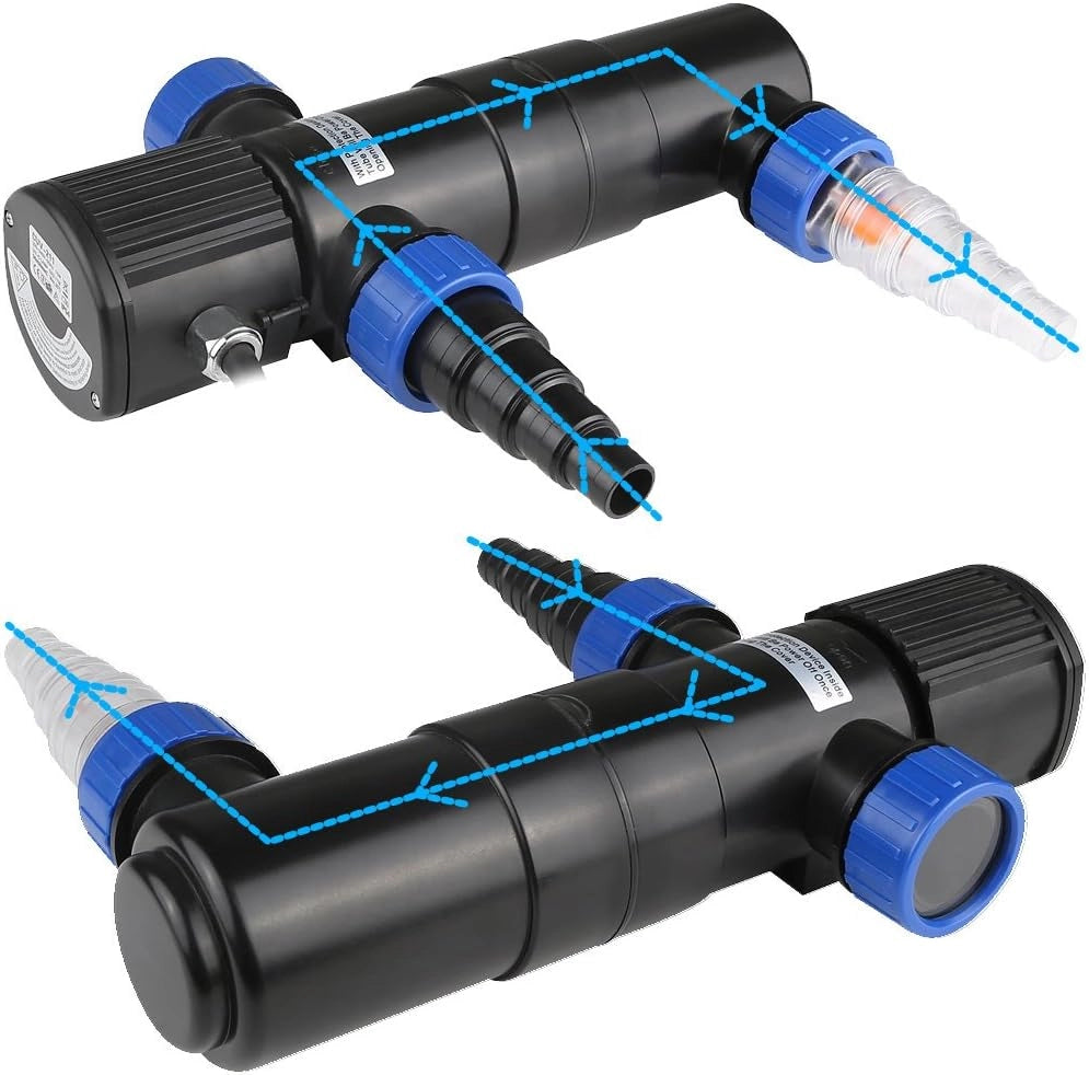 ® Lampada Disifettante UVC per Laghetti da Giardino 11 Watt Cavo 5m 3 Adattatori Sterilizzatore per Acquario Lampada di Sterilizzazione Filtro Luminoso