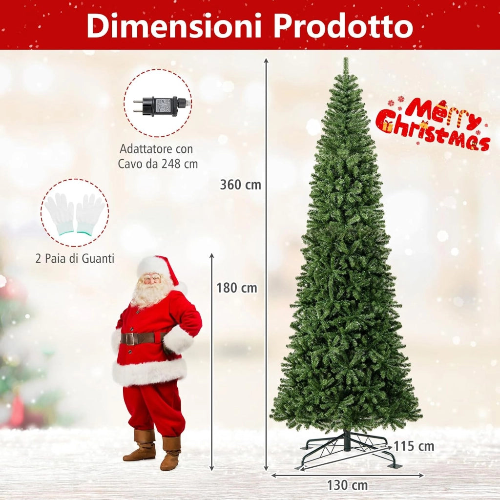Albero di Natale Artificiale Pre-illuminato 360 cm con 2536 Rami in PVC, 1030 Luci LED Bianco Caldo, Albero di Natale da Interno ed Esterno, Connettore di Alimentazione Rapido