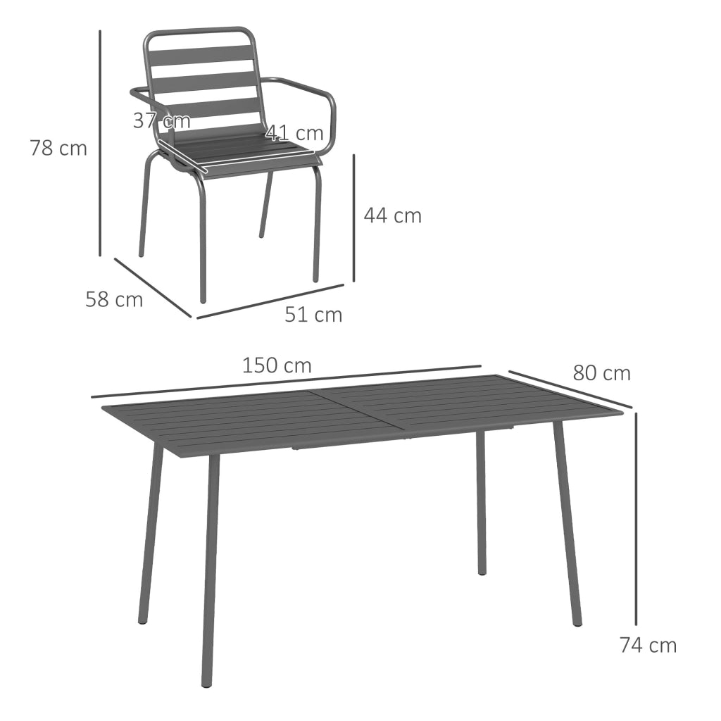 Set giardino 7 pezzi con tavolo e 6 sedie impilabili ¨C zephmum ¨C acciaio grigio scuro