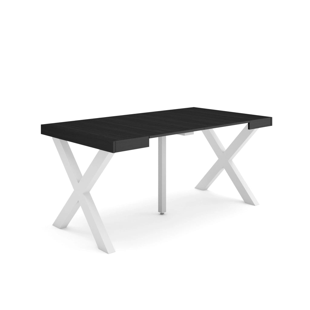 Consolle allungabile, 58 fino 160x90x73cm, Per 8 persone, Gambe in legno, Nero RF2737