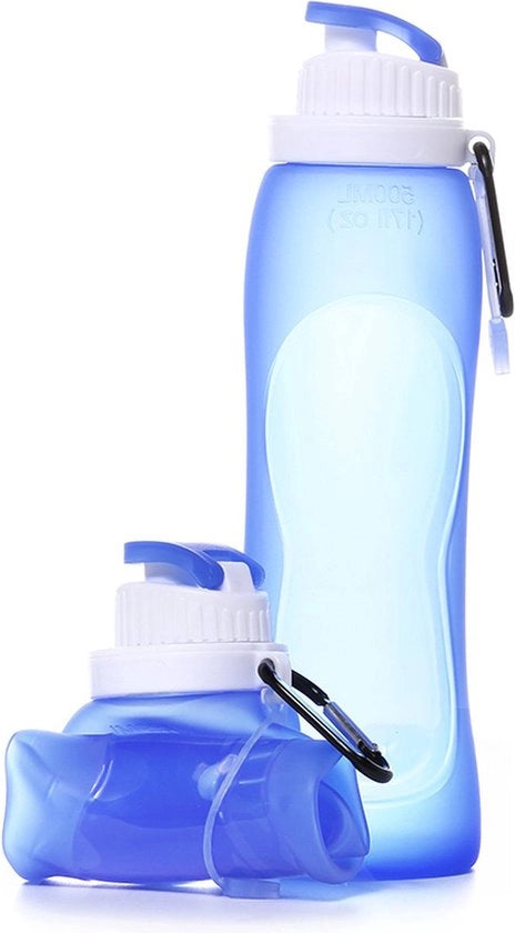 Sacca d'acqua - Imbottigliatore di acqua pieghevole - Otre da bere - Sacca d'acqua - Duraturo - Silicone - 500 ml - Blu