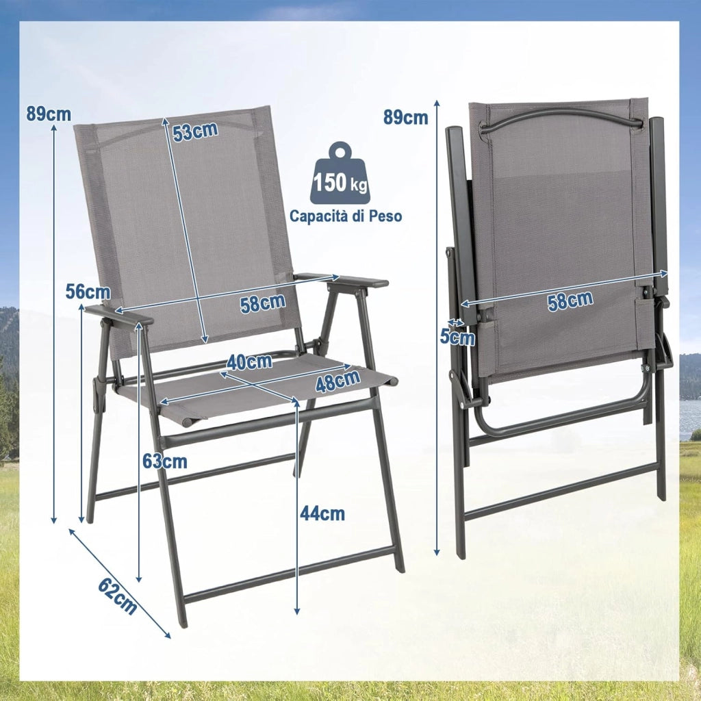 Set di 2/4 Sedie Pieghevoli da Giardino in Textilene Resistente alle Intemperie, Sedie da Esterno con Schienale Alto, Poltrona Portatile per Giardino Campeggio Patio (4 pz)