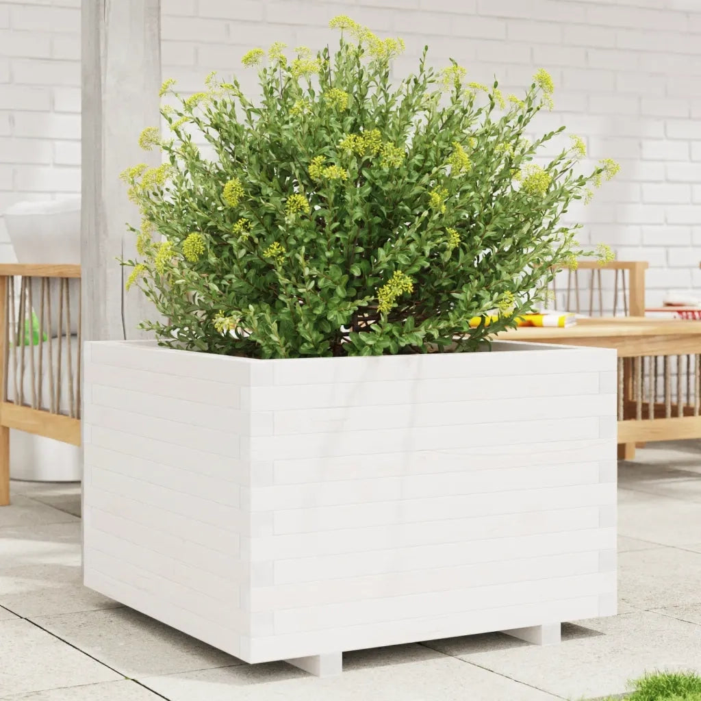Fioriera da Giardino-Vaso da Esterno Bianca 70x70x49,5cm Legno Massello di Pino 741930