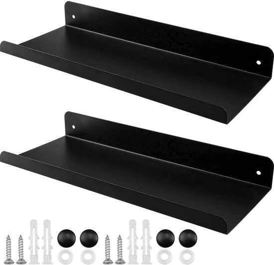 Set di assi galleggianti - 2 pezzi - fissaggio alla parete - nero - contenitori di archiviazione - assi decorativi - 28 x 11 cm - assi per parete