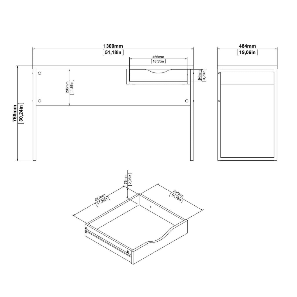 Scrivania Gil, Scrittoio multiuso, Tavolo per ufficio porta PC, Piano di lavoro, 130x48 h77 cm, Bianco
