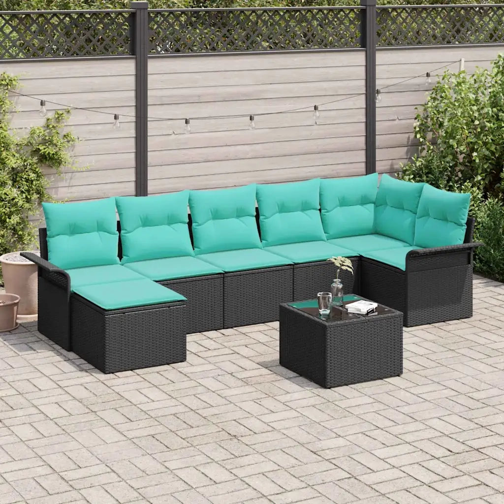 Set Divano da Giardino con cuscino 8 pcs Nero Poly Rattan 3345466