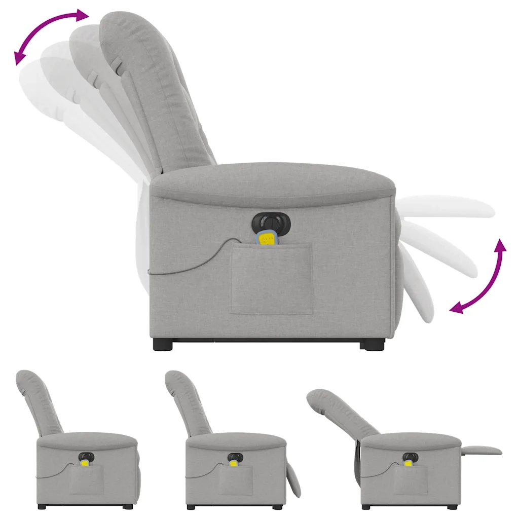 vidaXL Poltrona Alzapersona Massaggi Elettrica Grigio Nuvola Tessuto