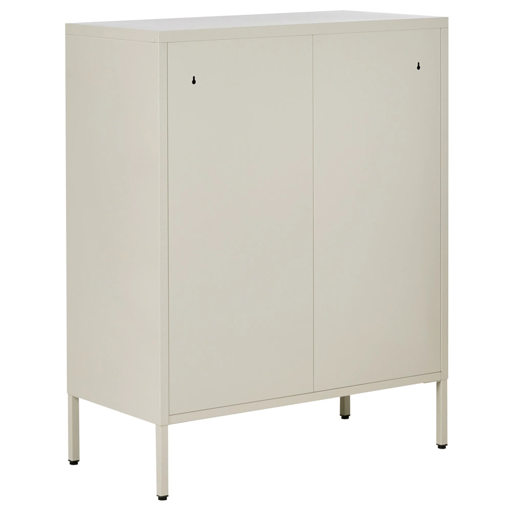 Vetrina in ferro beige chiaro con 2 ante in vetro e 2 scomparti chiusi in stile scandinavo