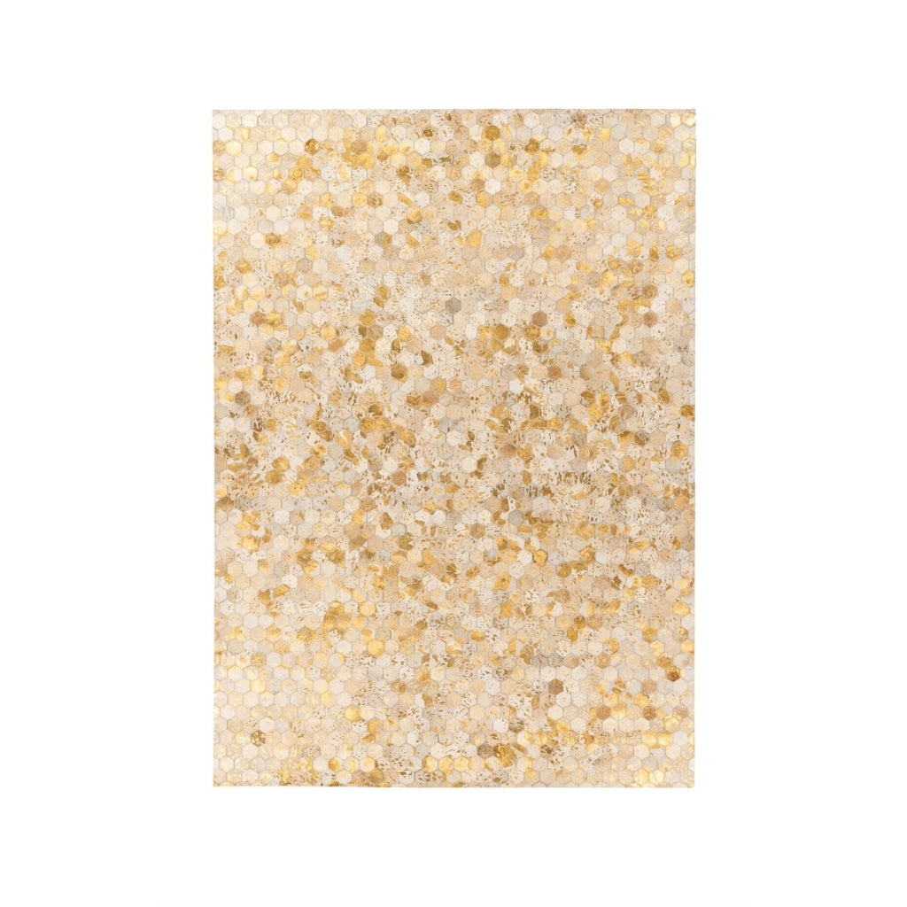 Tappeto di design Ravi Gold in pelle fatta a mano 120x170 cm