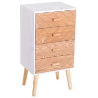 Cassettiera in Legno 4 Cassetti, 40x30x75cm, Bianco e Legno