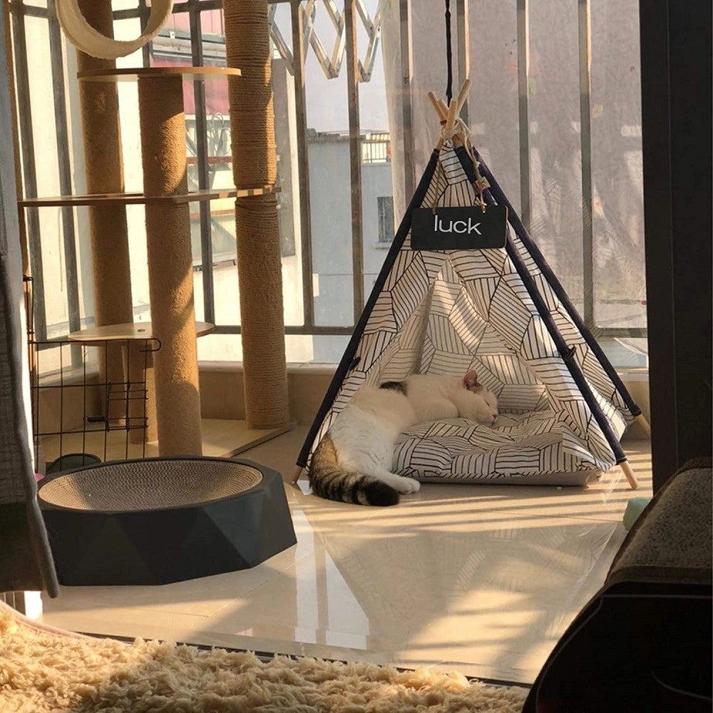 Trade Shop - Tepee Letto Cuscino Lavagna Rimovibile Lavabile Portatile Per Animali 60x60x90cm -