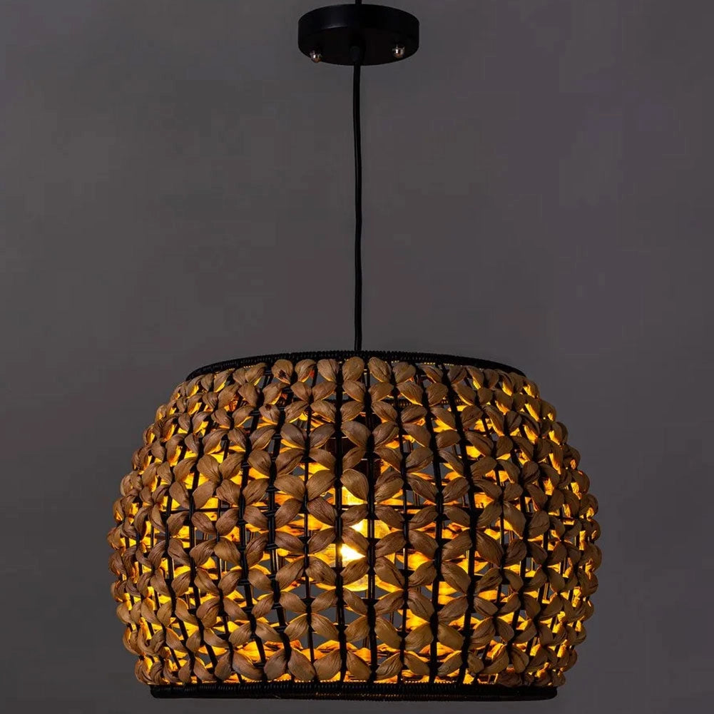 Lampadario Sospensione Design Moderno Lampada Paralume Fibra Naturale 35 cm