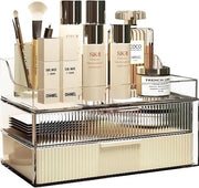 Organizzatore di cosmetici con ripiani, contenitore di stoccaggio di cosmetici a tre strati in tessuto, organizzatore di tavolo da trucco con grande capacità, organizzatore di cosmetici per camera da letto, bagno