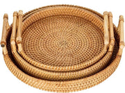 Set di 3 piatti di vimini a mano - Piatto decorativo rustico per bevande da colazione - Piatti di vimini per tavolo salotto, bar, feste di cena