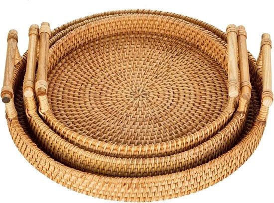 Set di 3 piatti di vimini a mano - Piatto decorativo rustico per bevande da colazione - Piatti di vimini per tavolo salotto, bar, feste di cena