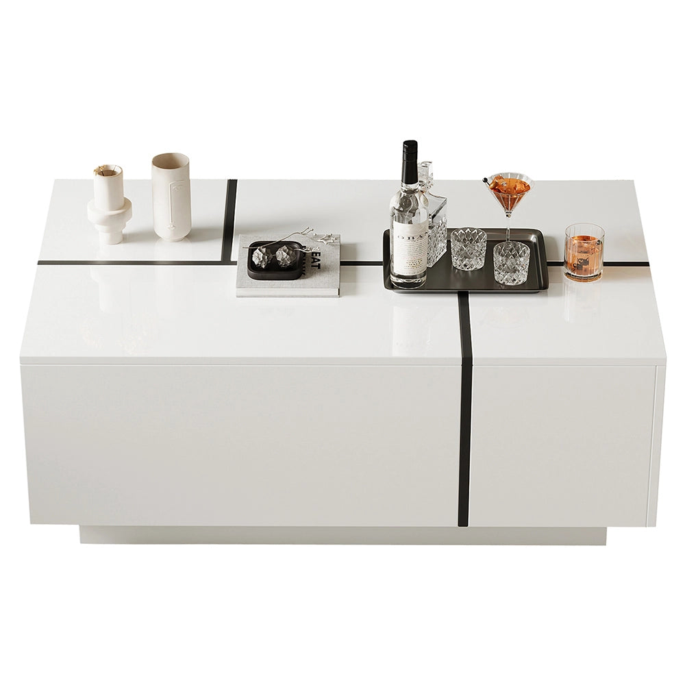 Tavolino-Xylo-100x60x40cm bianco patchwork 4 cassetti