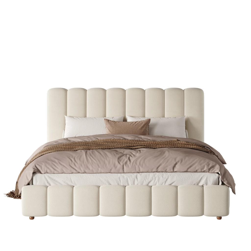 Letto Contenitore 160 x 200 cm; Letto Matrimoniale - Testiera Imbottita - Beige