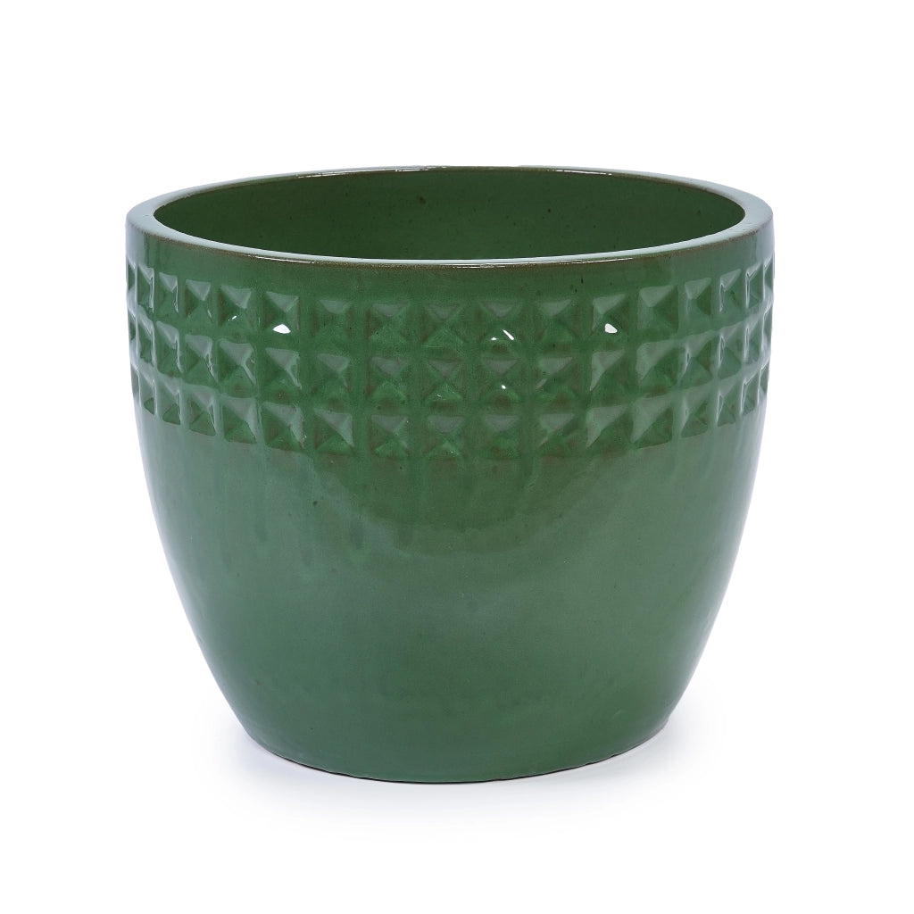 Fioriera con foro di drenaggio in ceramica con finitura verde antico lucida per interni ed esterni 49 × 49 × 44,5 cm