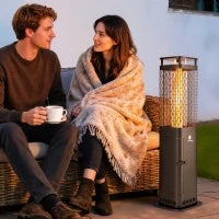 Stufa a Pellet da Esterno Potenza 6.86Kw con Base Antiscivolo, Tubo in Vetro e Rete in Metallo, Nero