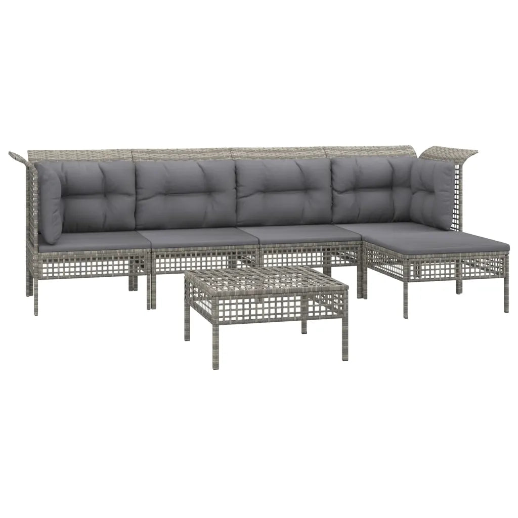 Set Divani da Giardino 6 pz con Cuscini in Polyrattan Grigio