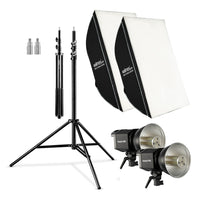 Set per studio fotografico 2 luci LED da 35 W, 2 softbox da 90 x 60 cm, 2 stativi per luci max 256 cm, temperatura di colore 5000 K, per fotografia
