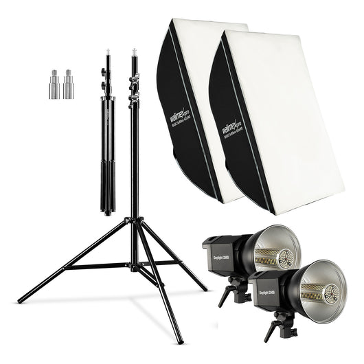 Set per studio fotografico 2 luci LED da 35 W, 2 softbox da 90 x 60 cm, 2 stativi per luci max 256 cm, temperatura di colore 5000 K, per fotografia