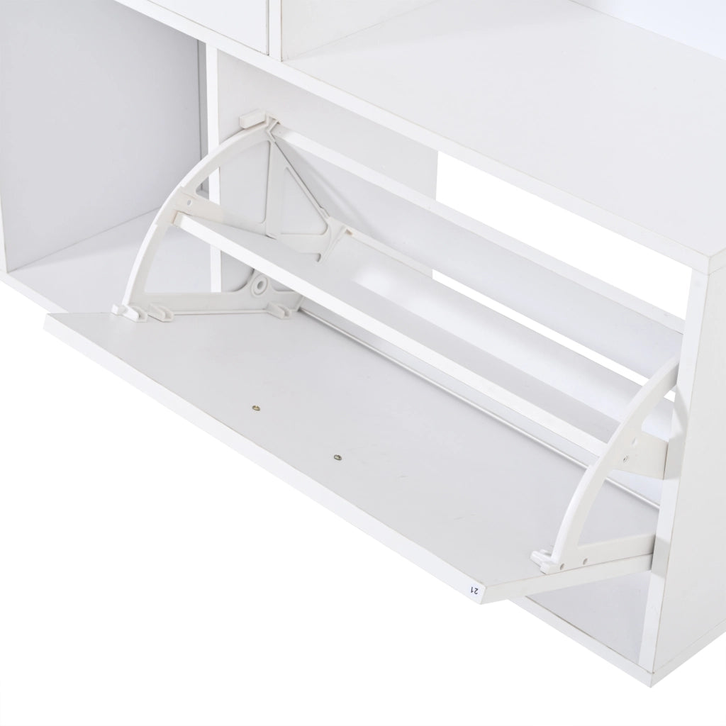 Garderobiera salvaspazio bianca 90x30x180 cm con specchio, 2 cassetti, appendiabiti, scarpiera estraibile e ripiani
