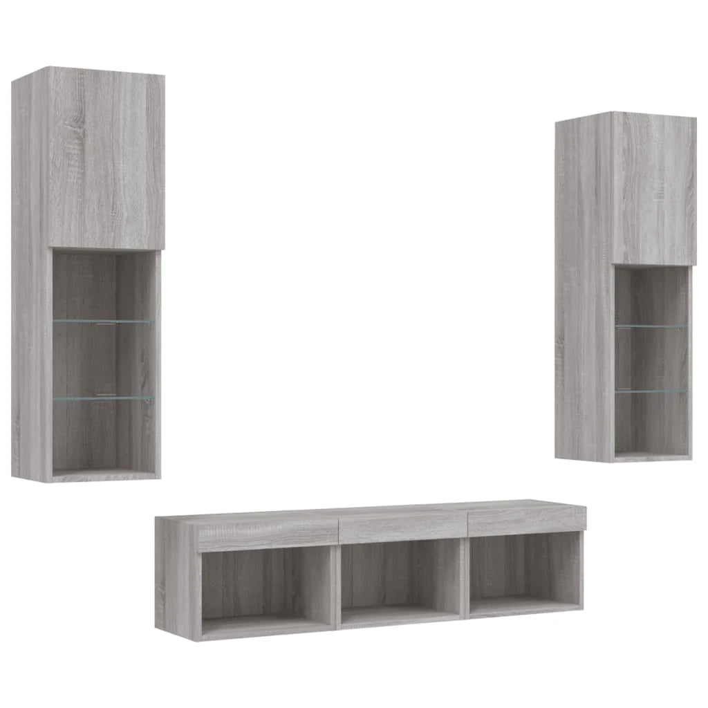 Mobile TV multimediale scaffale TV credenza mobile TV sala da pranzo soggiorno camera da letto con illuminazione a LED 5 pezzi legno ingegnerizzato Sonoma grigio 02_0029422