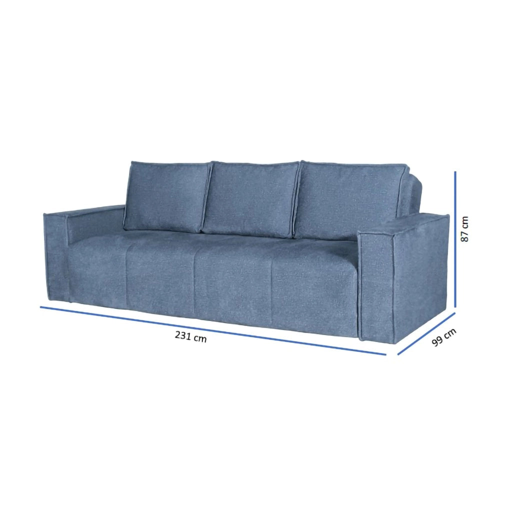 Naturno, Divano Letto 3 Posti Contenitore, 231x99 cm blu