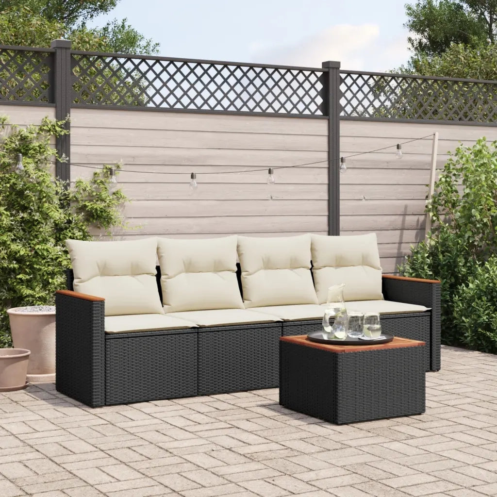 Set Divani da Giardino 5 pz | Set Salotto da Giardino con Cuscini in Polyrattan Nero
